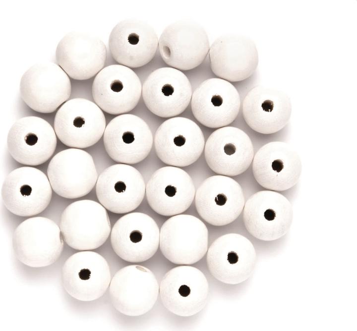 Glorex Wooden bead 12mm 28pcs white, FSC birch