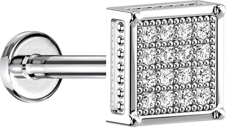 Produktbild Star Piercing Micro Labret Innengewinde silber Quadrat mit Kristallen silber (Titan G23ohne Messing, MessingChirurgenstahl 316L)