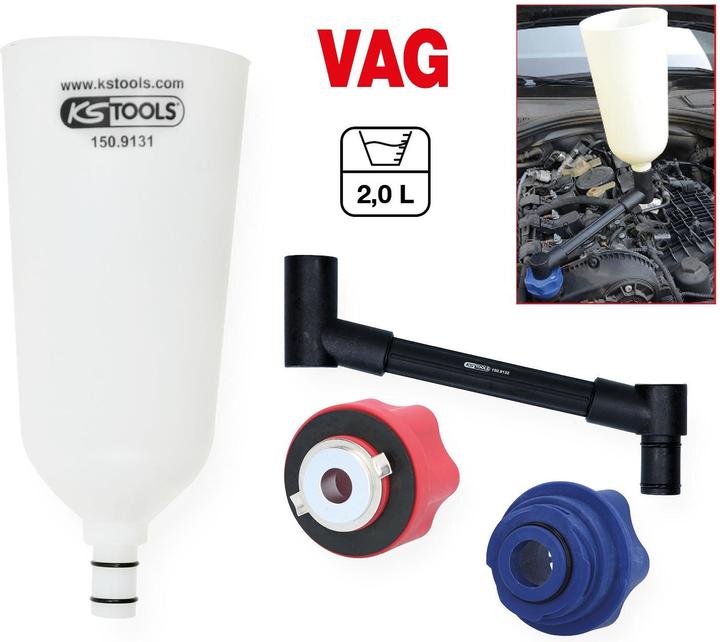 Immagine prodotto KS Tools Set di imbuti per il riempimento dell'olio con braccio angolare ruotabile per VAG | 4 pezzi.