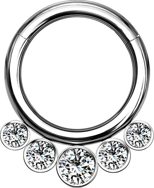 Star Piercing Micro Segmentring klappbar silber fünf Kristalle (ohne Messing, Titan G23)