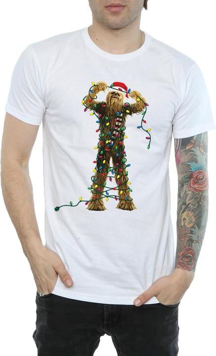 Actual product image Star Wars Mens Chewbacca Christmas Lights T-Shirt (L)
