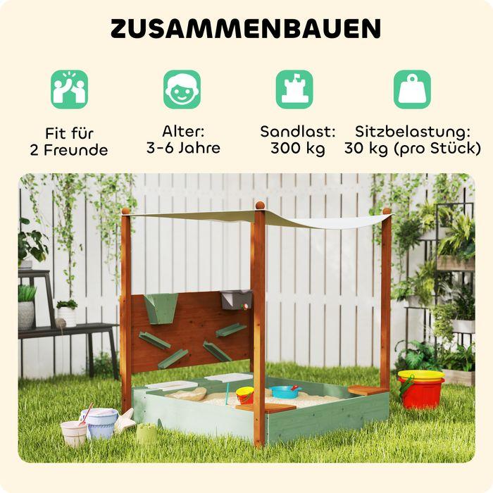 Actual product image Swisshandel24 Sandkasten mit Dach, 116 x 112,5 cm Sandkiste aus Holz für 3-6 Jahre Kinder Grün