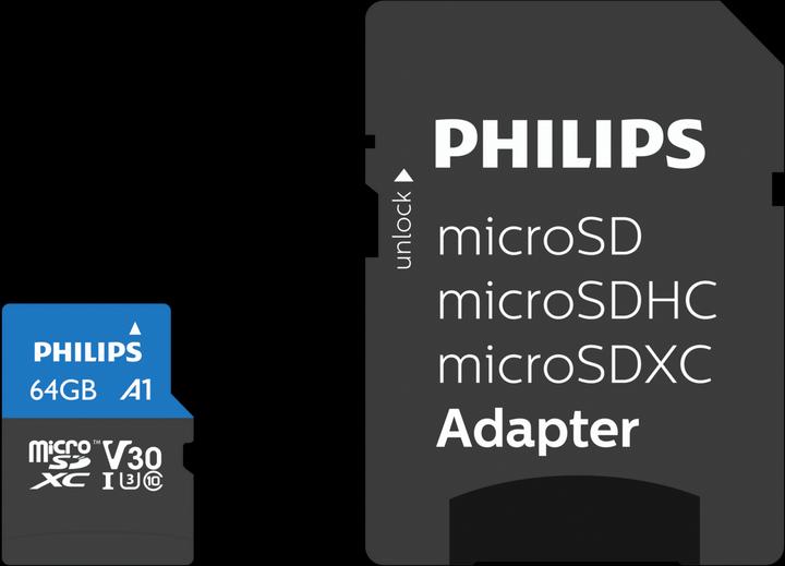 Actual product image Philips MicroSDXC Class 10 UHS-I U3 with adapter (64 GB, microSDXC, U3, UHS-I)
