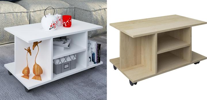 Produktbild VCM Holz Beistelltisch Couchtisch Sofatisch Wohnzimmertisch Rollen rollbar Findula (80 x 40 x 40 cm)