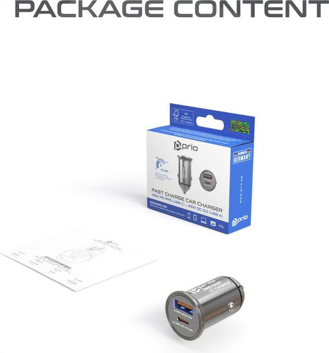 Immagine prodotto prio Caricatore da auto a ricarica rapida 45W PD (USB C) + 45W (USB A) nero