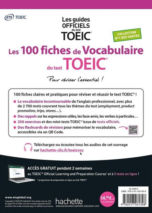 Valori nutrizionali e ingredienti Les 100 fiches de vocabulaire du test TOEIC (Francese, Collettività, 2024)