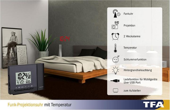 Produktbild TFA Funk-Projektionsuhr mit Temperatur