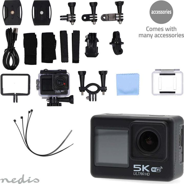 Image du produit Nedis Action Cam | Double écran | 5K@30fps | 16 MPixel | Etanche à : 30.00 m | 80 min | Wi (30p, WiFi)