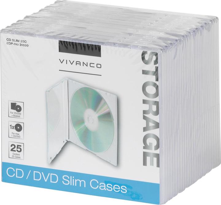 Actual product image Vivanco CD Slim Case for one CD, 25-pack, transparent
