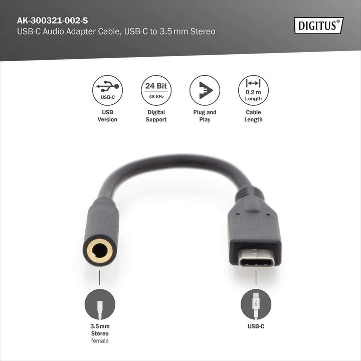 Produktbild Digitus USB C – 3.5 mm Buchse Audio Adapter (0.20 m, USB)