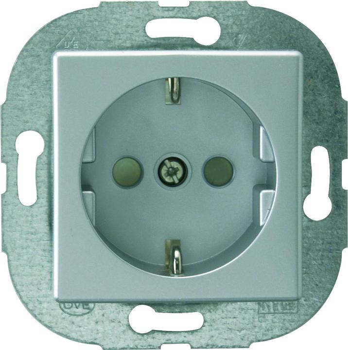 Actual product image REV Düwi Standard Quadro socket outlet with childproof lock silver AL