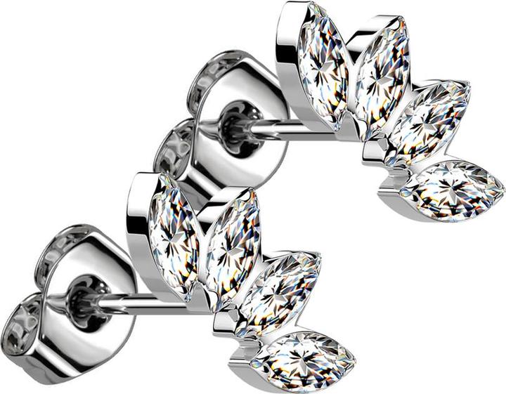 Produktbild Star Piercing Threadless Ohrstecker silber Fächer mit vier Kristalle silber (Titan G23, ohne Messing)