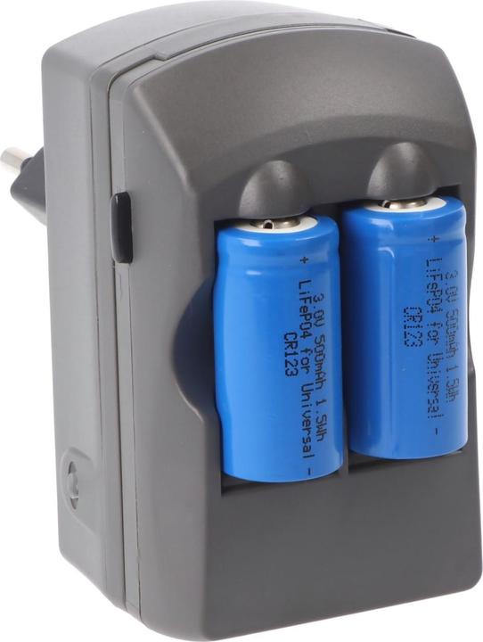 Produktbild AccuCell CR123A 2fach Ladegerät inklusive 2 Stück Li-ion Akkus CR123A (2 Stk., CR123A, 500 mAh, Ladegerät inkl. Akku)