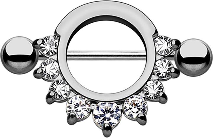 Star Piercing Barbell rund mit 9 Kristallen dunkelsilber (ohne Messing, Chirurgenstahl 316L)