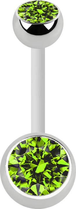Produktbild Star Piercing Banane weiss mit zwei Kugeln silber Kristall hellgrün (Bioflex, ohne Messing, Chirurgenstahl 316L)
