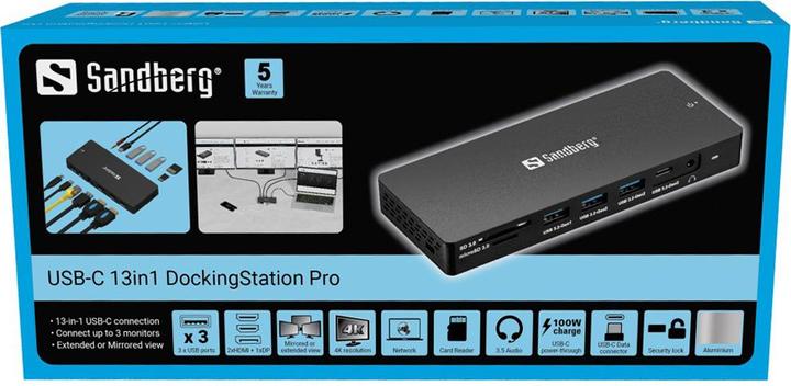 Actual product image Sandberg USB-C 13in1 DockingStation Pro (USB-C, 13 Ports)