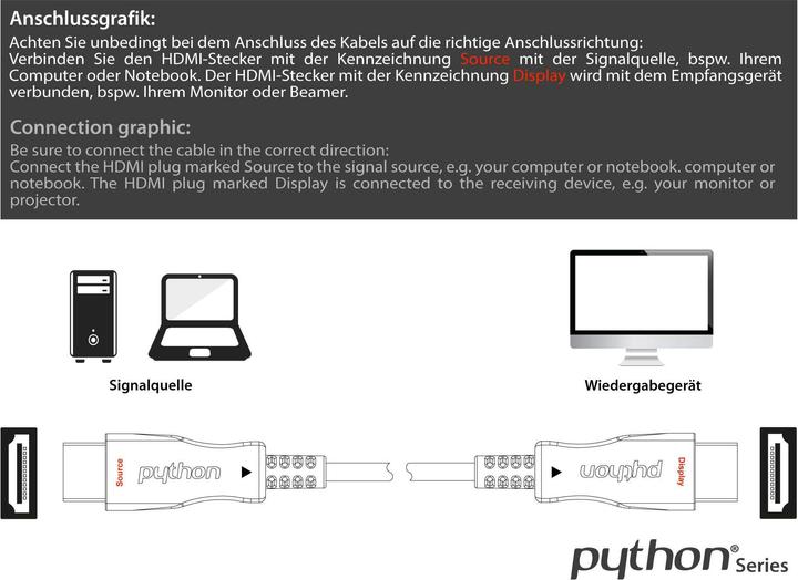 Produktbild Python AOC Hybrid Ultra-High-Speed HDMI 2.1 Kabel, 8K @60Hz / 4K @120Hz, 48 GBit/s, schwarz, 20m (20 m, HDMI)
