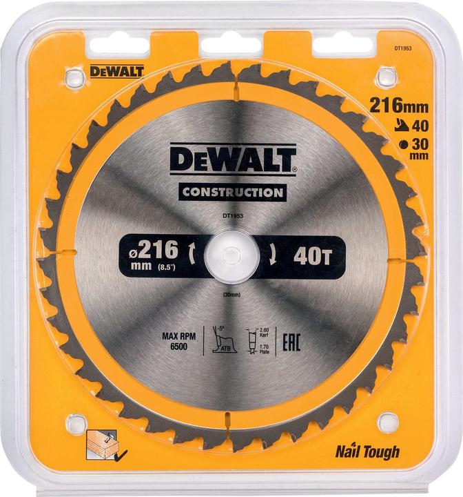Image du produit DeWalt Lame de scie circulaire de construction pour scies stationnaires/lame de scie circulaire (216/30 mm