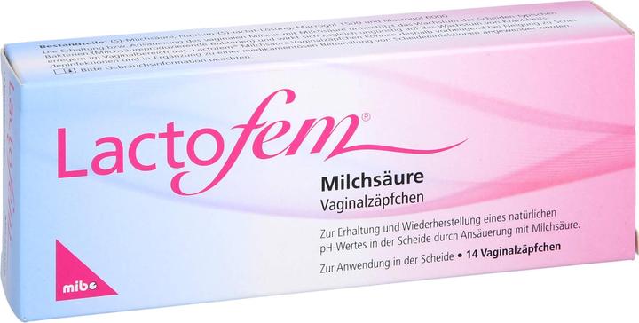 Image du produit Mibe Suppositoires vaginaux à l'acide lactique Lactofem, 14 suppositoires (Suppositoires vaginaux)