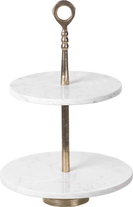 Beliani Etagere Marmo bianco/oro a 2 livelli 50 cm TARUM