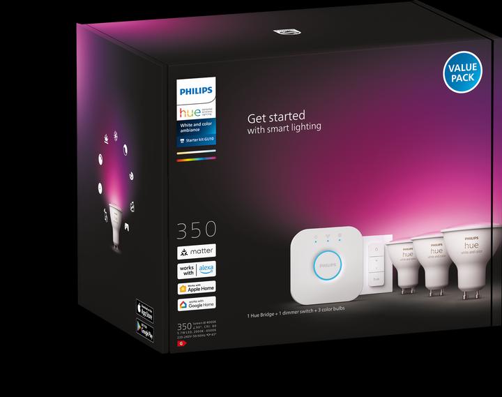 Produktbild Philips Hue White & Color Ambiance Starterset (GU10, 5.70 W, 350 lm, 3 x, G)