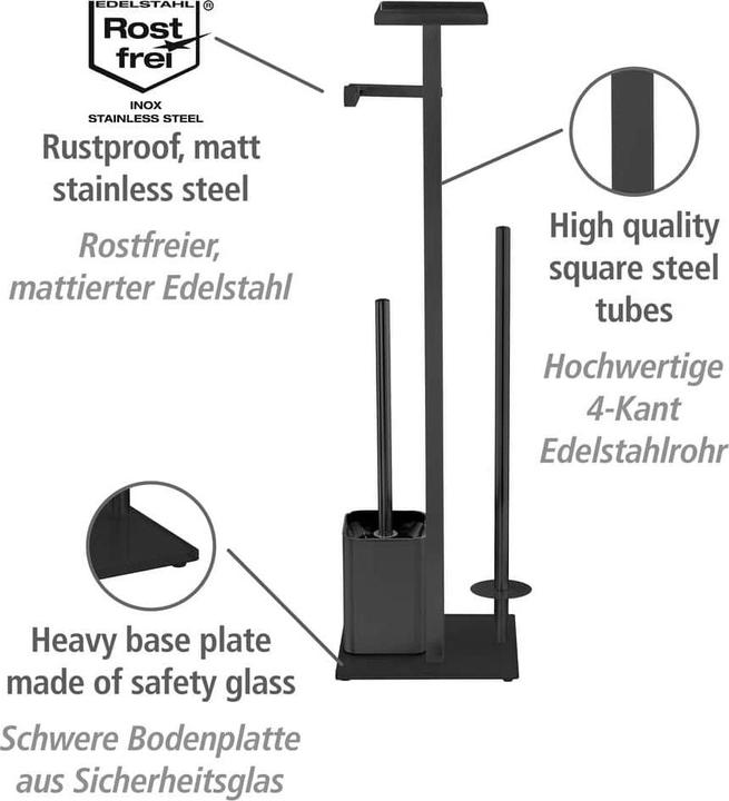 Produktbild Wenko Stand WC-Garnitur Mod. Debar mit Ablage Schwarz aus rostfreiem Edelstahl
