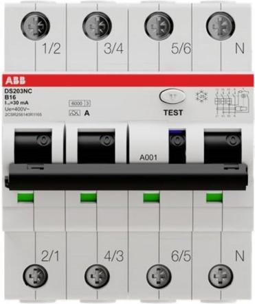 Produktbild ABB DS203NCA-B16/0,03 FI/LS-Schalter DS203NCA-B16/0,03 6kA, 3P+N, Typ A, B 16, 3
