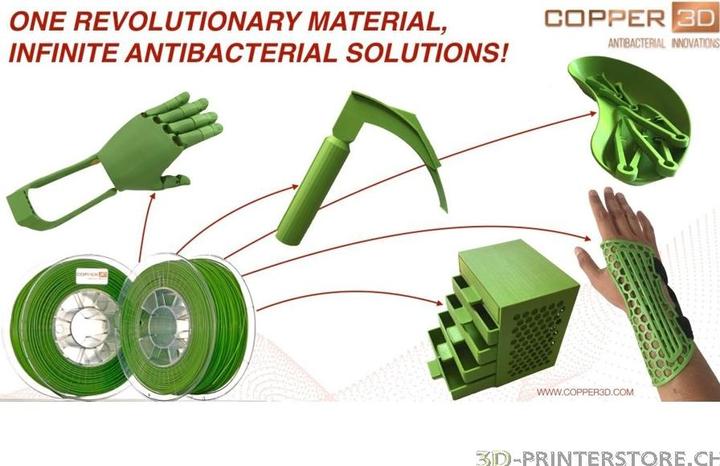 Image du produit Copper 3D COPPER3D Filament PLA PLACTIVE AN1 vert antibactérien 0.75kg 2.85mm (PLA, 2.85 mm, 750 g, Vert)