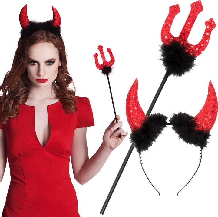 Immagine prodotto Boland Set di costumi da diavolo: corna e tridente 40 cm