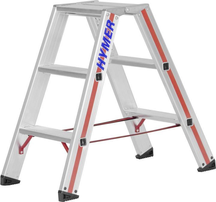 Produktbild Hymer-Leitern Hymer Stufenstehleiter 2x3 Sprossen beidseitig begehbar, verstärkte Stufen (Trittleiter, 77 cm)