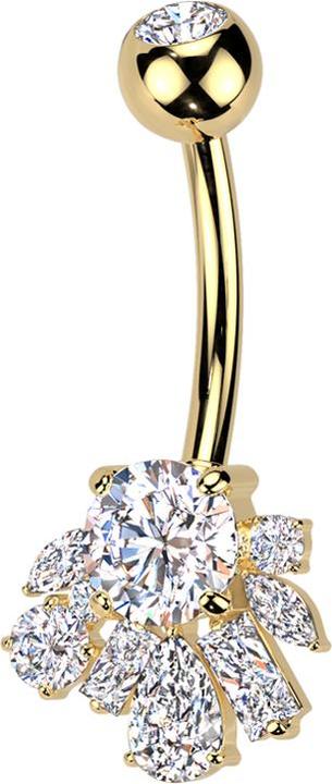 Star Piercing Banane vergoldet mit Kugel Kristall silber und verschiedene Formen Kristalle silber (Messing, Titan G23)