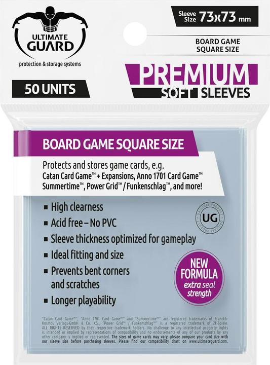 Actual product image Ultimate Guard UGD010283 - Premium 50 Soft Sleeves for Board Game Cards Square, 73 x 73 mm