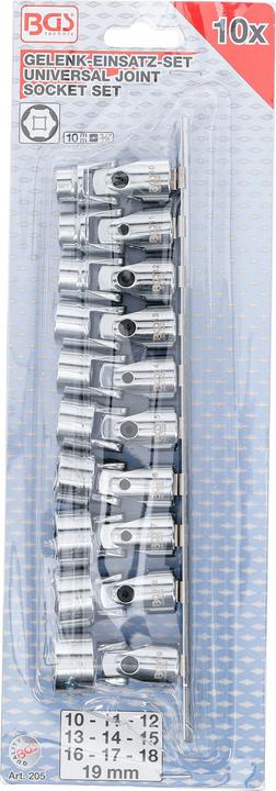 Actual product image BGS Universal Joint Socket Set, Hexagon 10 mm (3/8") Drive 10 - 19 mm 10 pcs. (3/8")