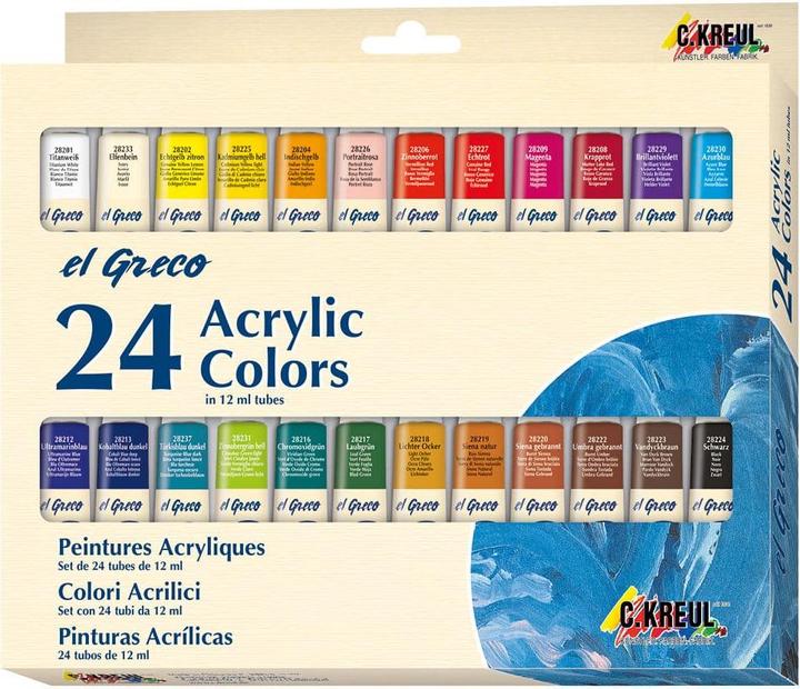 Kreul El Greco (Ivory, Real yellow lemon, Vandyck, Portrait pink, Titanium white, Ultramarine blue, Lights Ochre, Siena Nature, Magenta, Indian yellow, Chrome oxide green, Madder Red, vermilion, Dark turquoise blue, Cadmium Yellow Light, 288000000 ml)