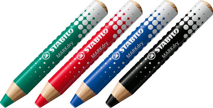 STABILO Marqueur MARKdry (Rouge, Vert, Bleu, Noir, 5 mm, 4 x)