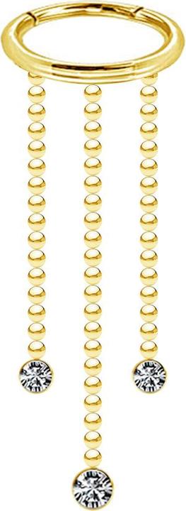 Star Piercing Micro Segmentring klappbar vergoldet Anhänger waagerecht drei Kugelketten Zylinder Kristall silber (Chirurgenstahl 316L)