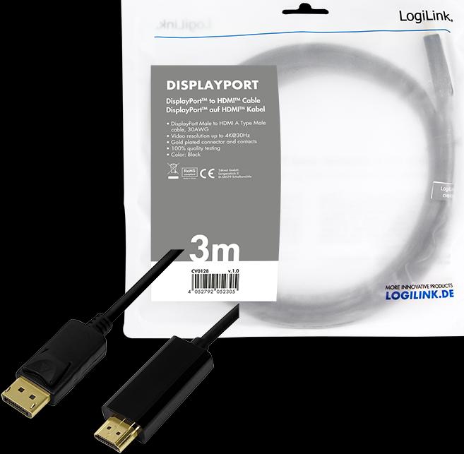 Produktbild LogiLink DisplayPort — HDMI (Typ A) (1 m, DisplayPort)