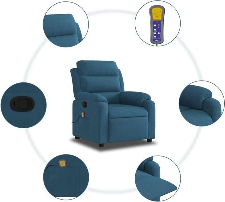 Produktbild VidaXL Massagesessel Fernsehsessel Relaxsessel Sessel Liegesessel Blau Samt