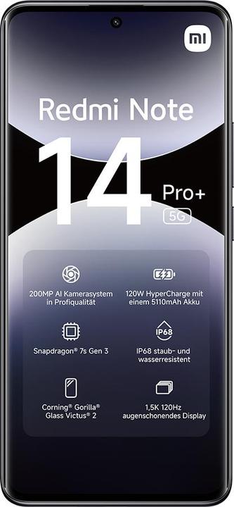 Image du produit Xiaomi Redmi Note 14 Pro+ 5G (512 Go, Midnight Black, 6.67", Double SIM, 200 Mpx, 5G)