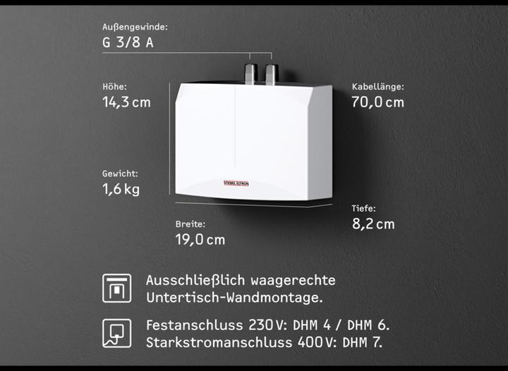 Produktbild Stiebel Eltron DHM 4 Mini-Durchlauferhitzer nur fürs Handwaschbecken, 4,4 kW, ohne Stecker Festanschluss 230V