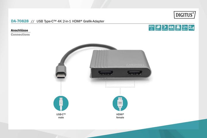 Produktbild Digitus USB Type-C 4K 2in1 HDMI Grafik-Adapter (USB Typ-C, 6 cm)