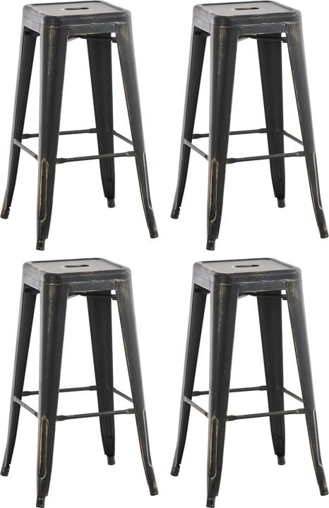 CLP Lot de 4 tabourets de bar Joshua antique, noir et or