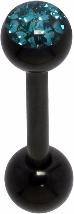 Produktbild Bijouteria Zungenpiercing (PVD Beschichtung (schwarz), Epoxiharz, Kristall, Chirurgenstahl 316L)