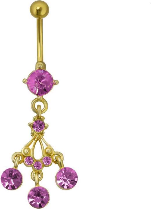 Actual product image Bijouteria Bellypiercing (PVD coating (gold coloured), Brass, Surgical steel 316L, Crystal)