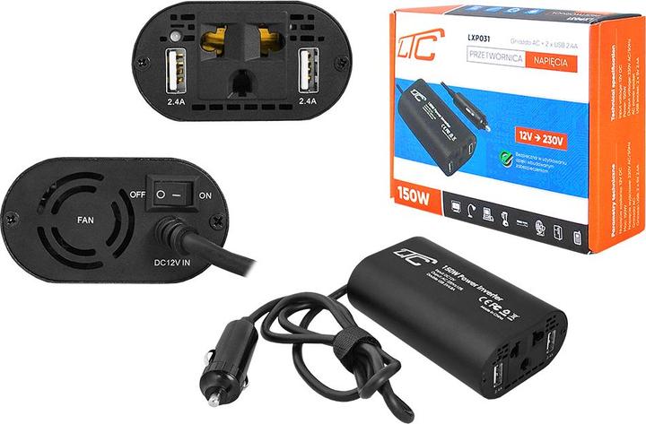 LTC Wechselrichter Eingang: 12V DC Ausgang: 230V/50Hz, 150W + 2xUSB 5V/2.4A