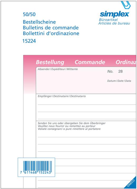 Actual product image Simplex Order forms 3 languages D/F/I (100 x)