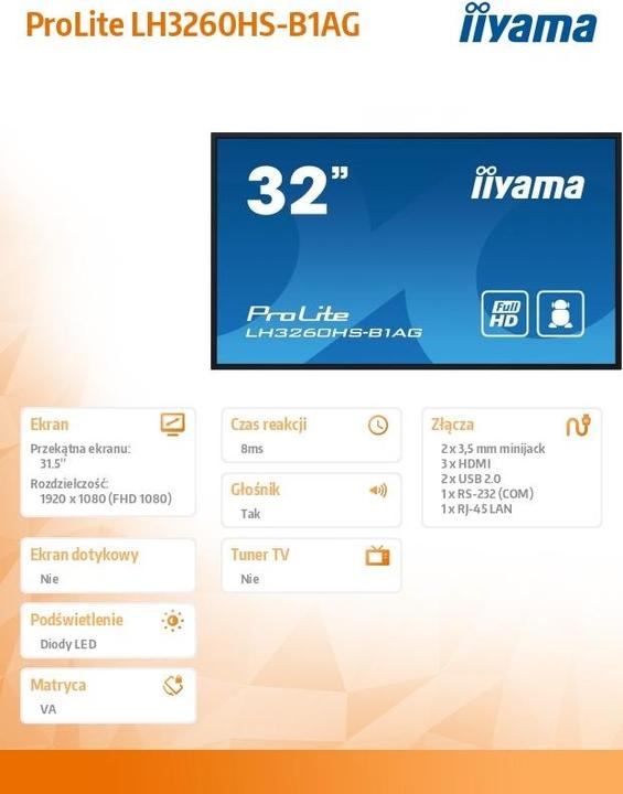 Produktbild iiyama ProLite LH3260HS-B1AG (1920 x 1080 Pixel, 31.50")