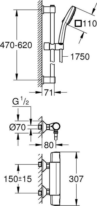 Image du produit Grohe Mitigeur de douche thermostatique Precision Trend QuickFix et ensemble de barres de douche Vitalio