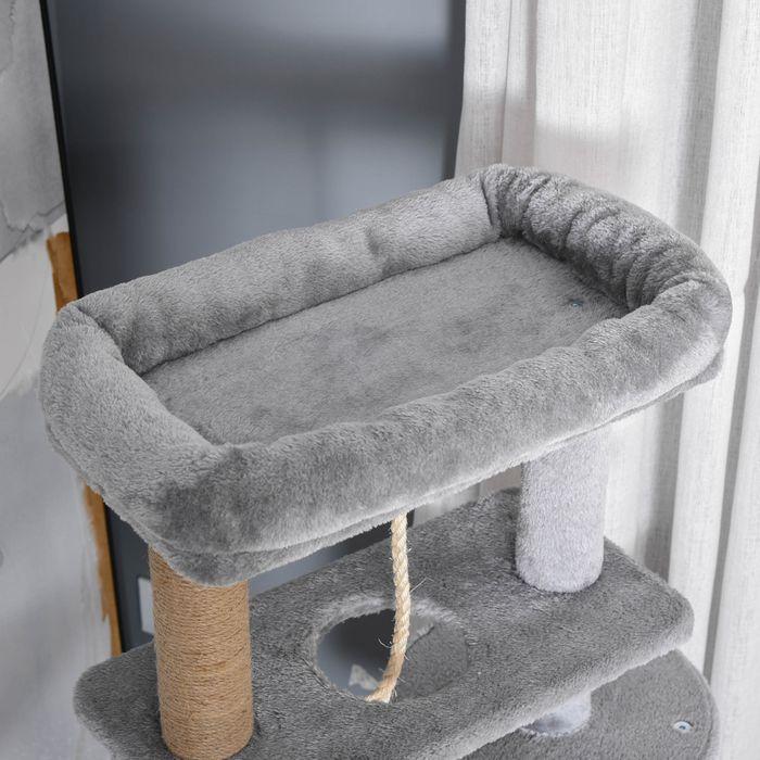 Produktbild Swisshandel24 Kratzbaum 120 cm Jutestamm, für Katzen bis 5 kg, Hellgrau (120 cm, Hellgrau+Beige)