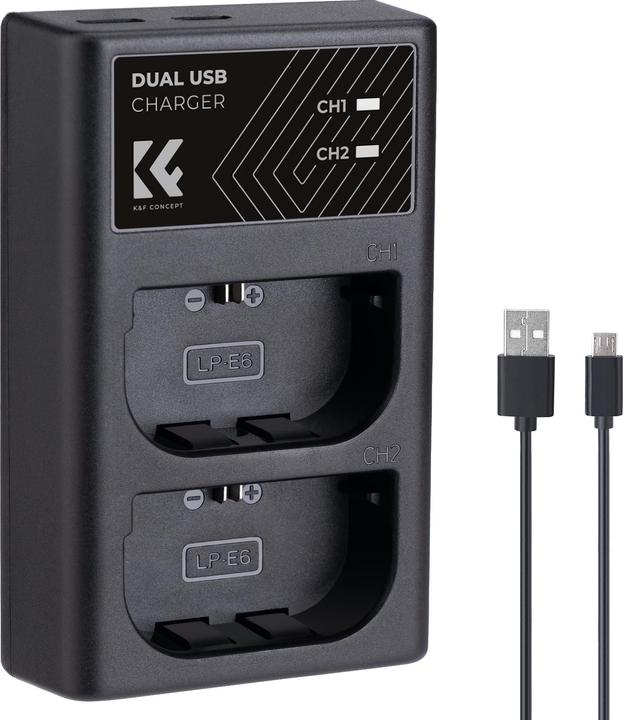 Produktbild K&F Concept LPE6NH Digital Camera LED Dual Channel Charger with Type C Charging Cable (Kamera Akku Ladegerät)